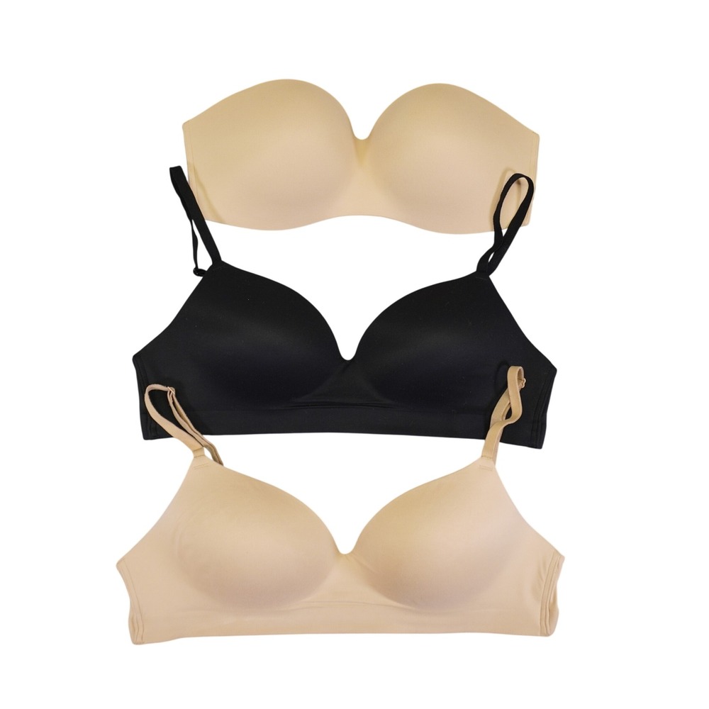 Soma Enbliss Wireless and Strapless Bra Bundle Womens 36C Tan Black 3 Pack